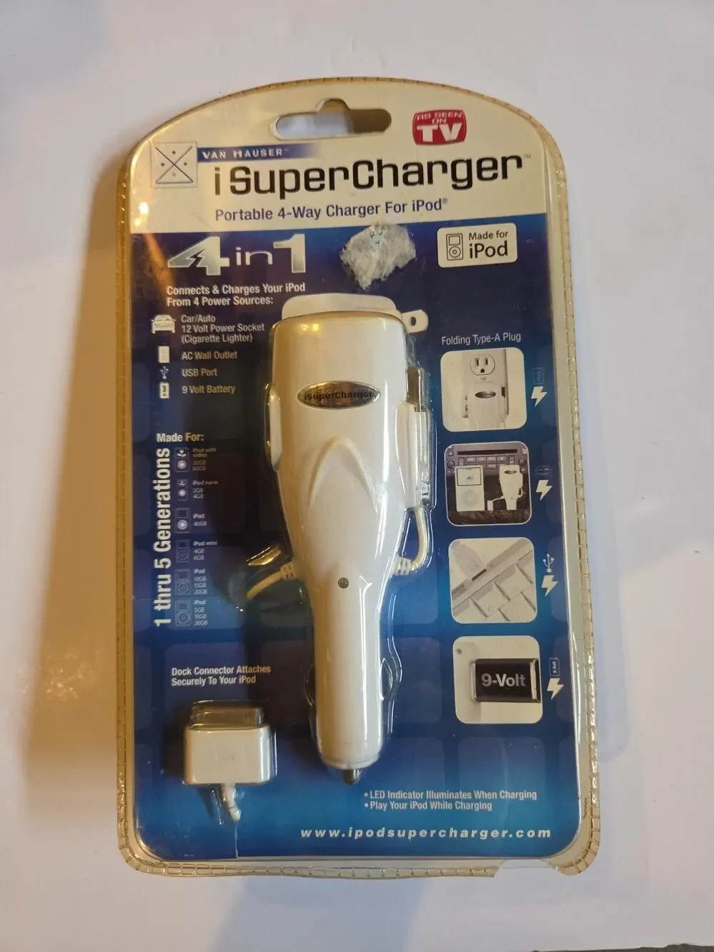 Vintage Van Hauser iSuperCharger 4-in-1 iPod Charger 30-Pin New NOS 9V Wall Car